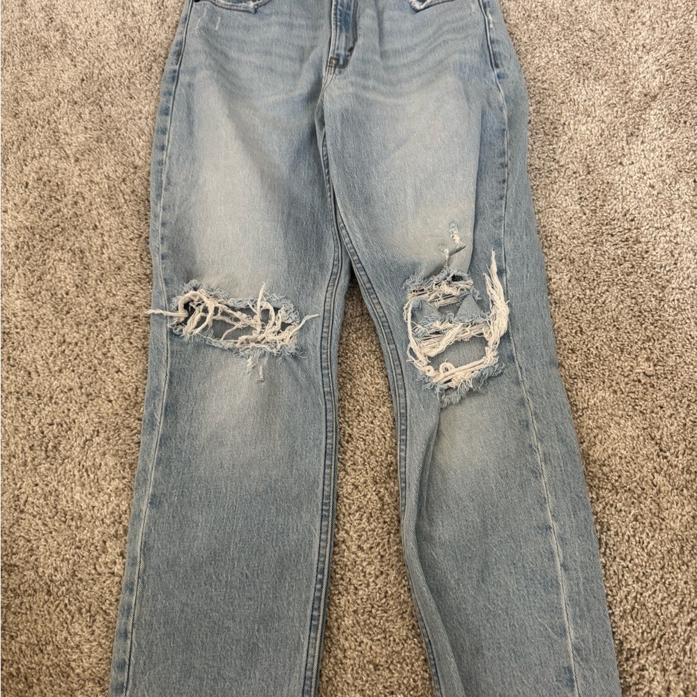 Abercrombie & Fitch Light Wash Distressed Straight-Leg Jeans